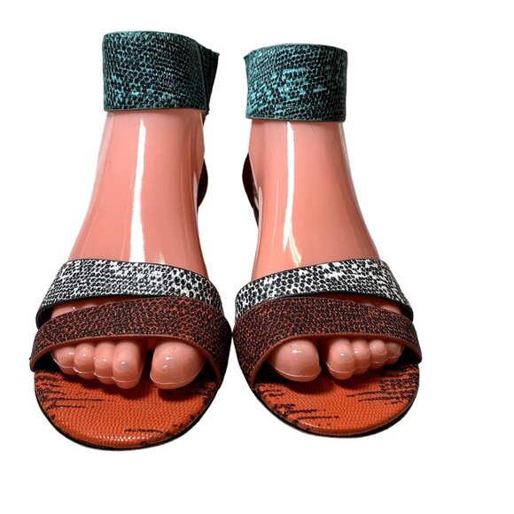 Rebecca Minkoff Sandals Womens 7.5 Wedge Ankle Strap Zip Multicolor Animal Print - Picture 1 of 16